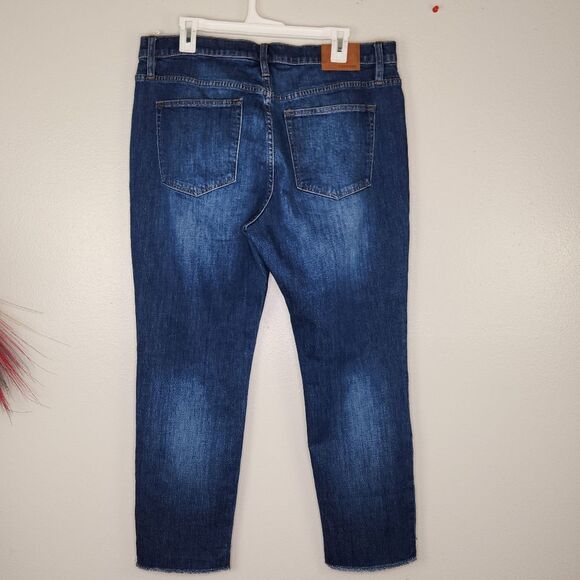 J. Crew Blue Med Wash Slim Broken In Boyfriend Jeans Raw Hem Size 32/14 - Picture 6 of 12